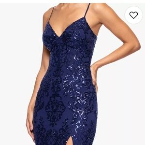 7 Juniors' Spilling Tea Pattern Sequin Corset Dress